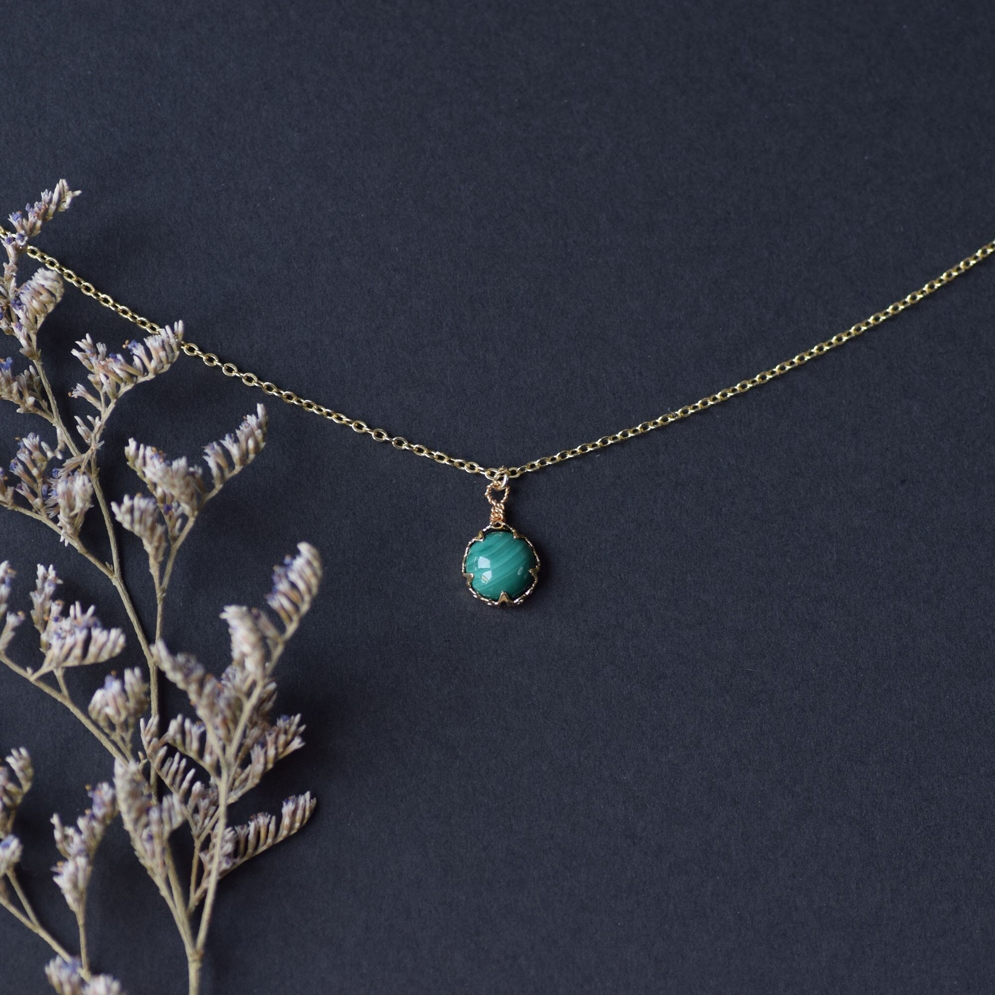 Malachite necklace,Malachite Pendant,Delicate Green Necklace,Handmade Jewelry,Dainty Gold Necklace,Minimalist Necklace,Birthday Gift for Her