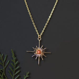 Sunstone Starburst Anhänger Halskette, Gold Silber Celestial Schmuck Bild 2