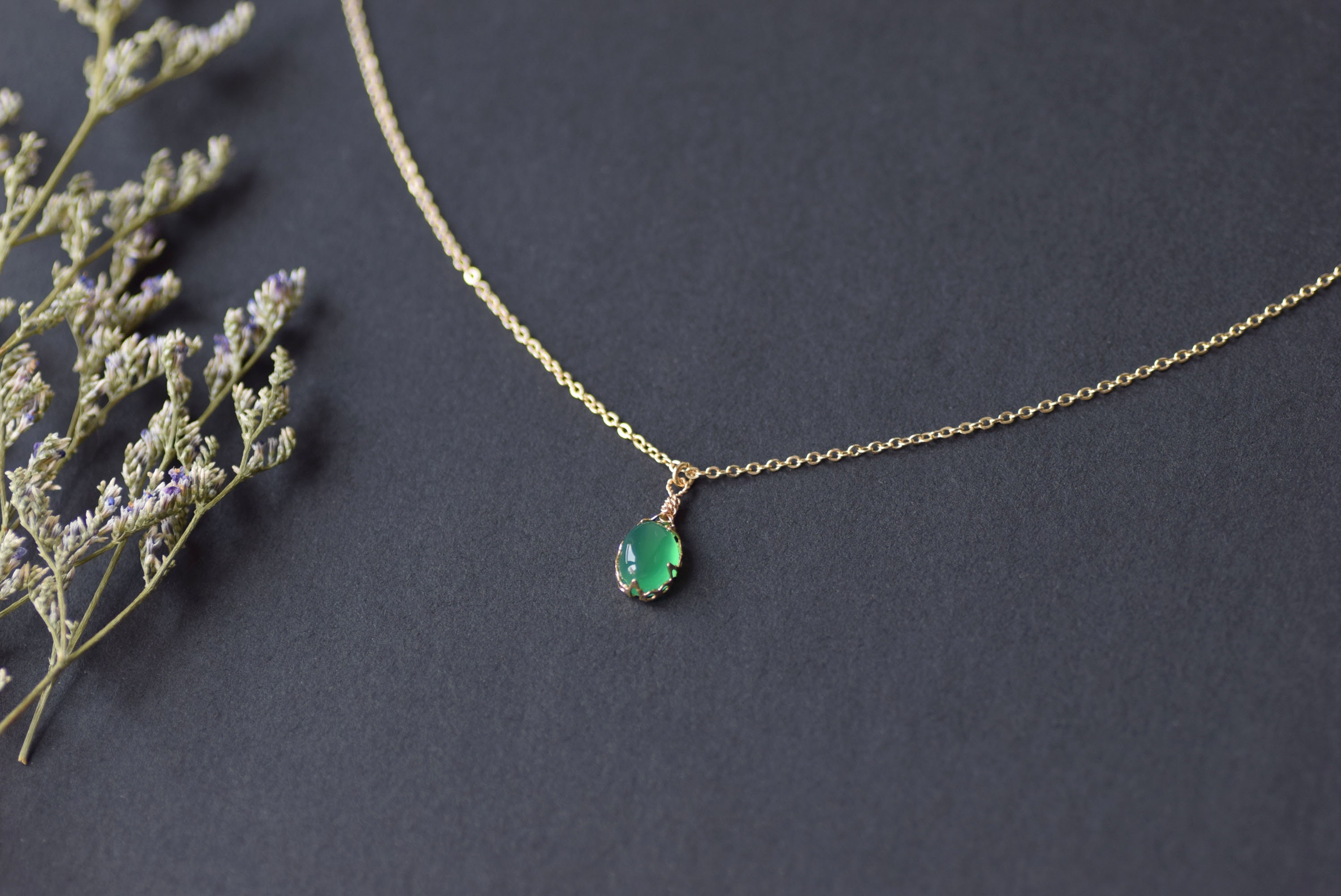 Collier Argent 925 Avec Pendentif émeraude, Apatite Et Calcédoine Verte - Neuf, Rose-Mimosa