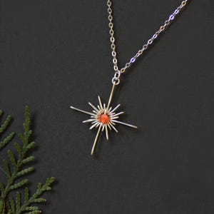 Sunstone Starburst Anhänger Halskette, Gold Silber Celestial Schmuck Silber