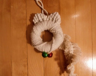 Macrame Kitty WallHanging Christmas Decor Secret Santa 100% Recycled Cotton Cord  9 in. x 6.5 in. Handmade