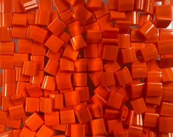 Orange (406)  TILA beads 3 inch tube 5mm square with 0.8mm holes