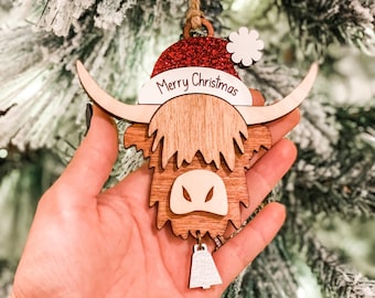 Highland cow ornament, cow lover gift, fluffy cow gift, Christmas tree ornament, personalized ornament, our herd, farmhouse Christmas