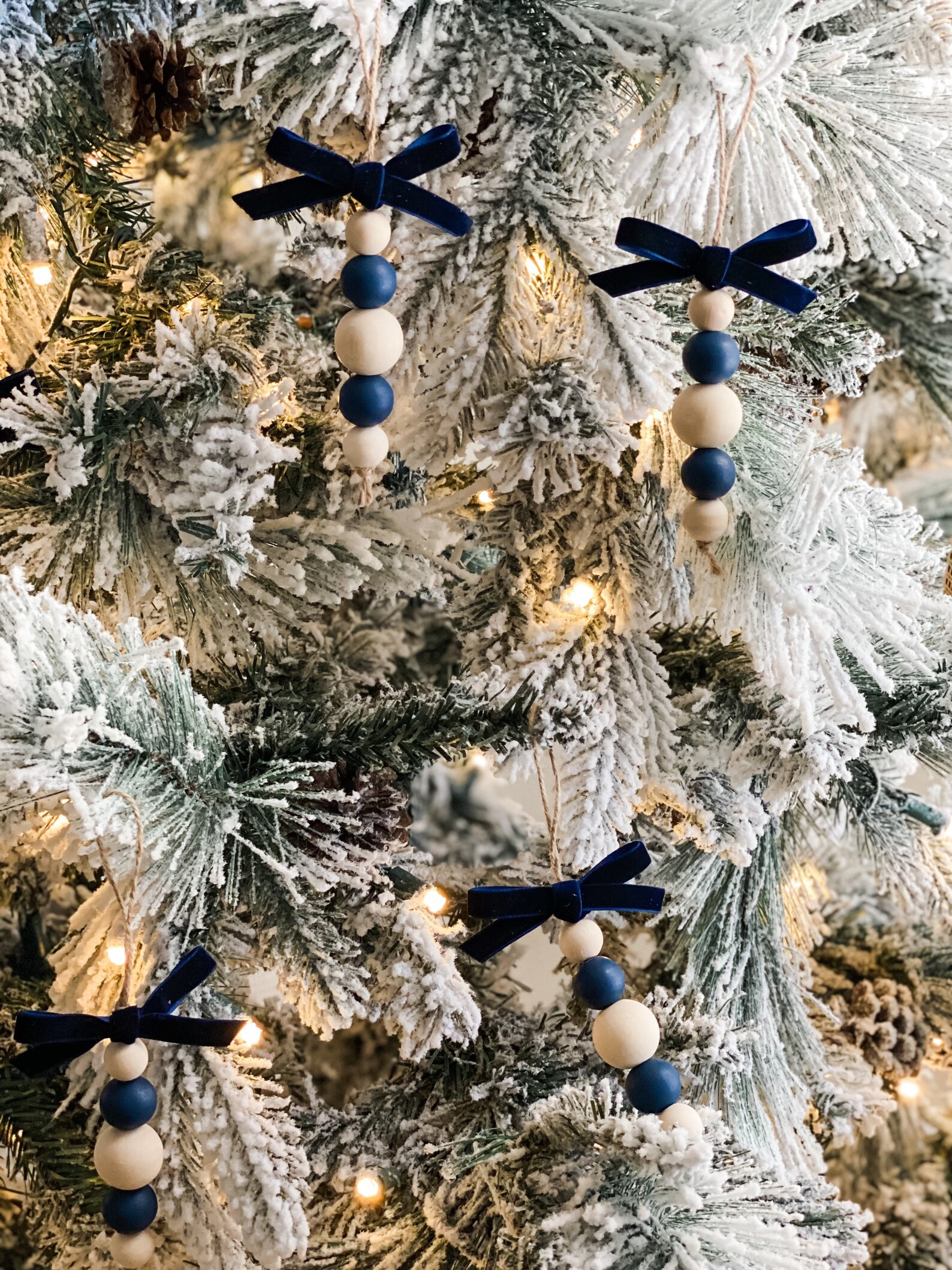 Navy Blue Wood Bead Ornaments Farmhouse Christmas Tree Boho - Etsy
