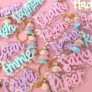 Daisy Personalized Keychain: Acrylic Name Tag, Tassel Bag Charm image 7