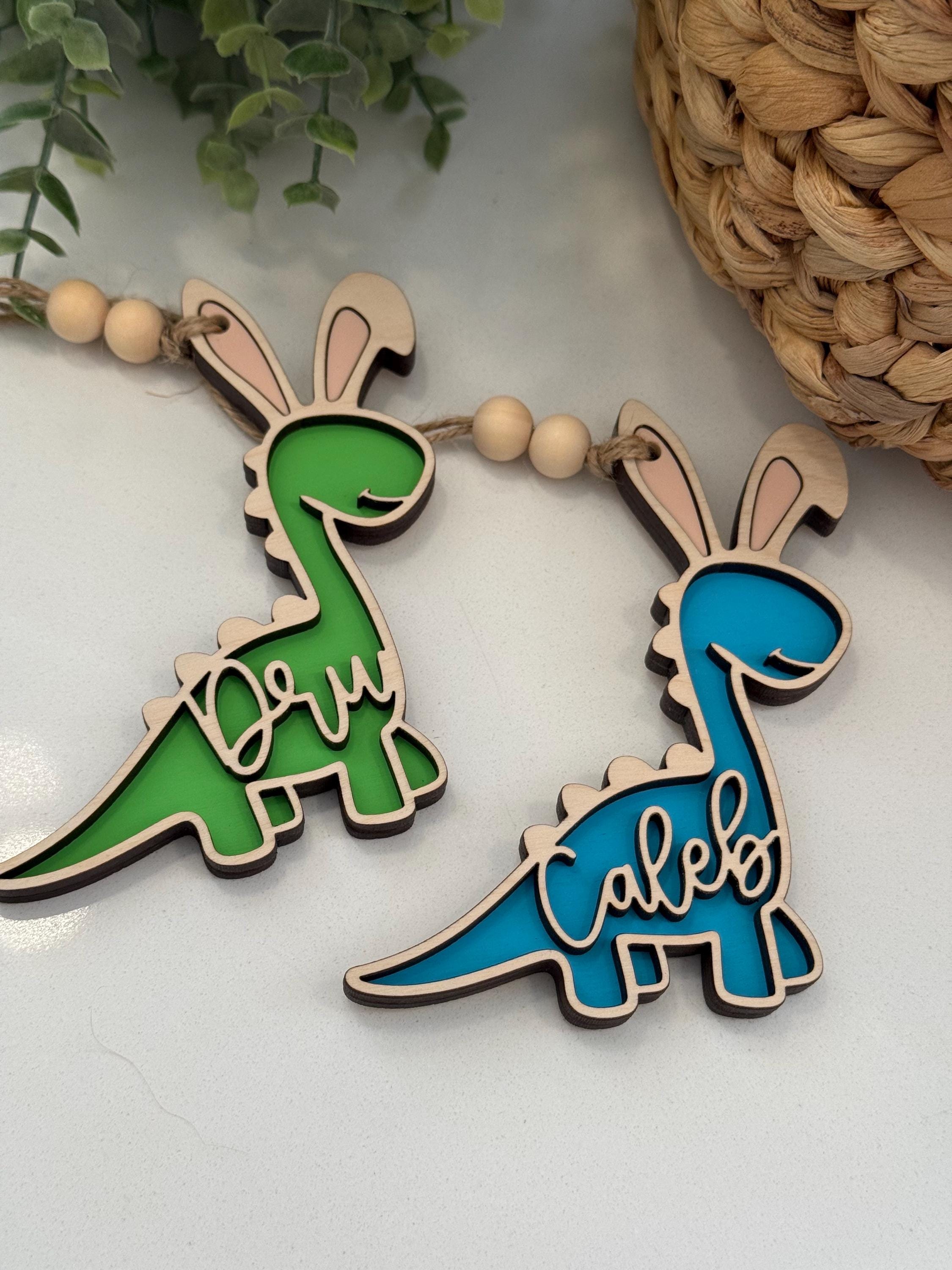 Easter basket tag, personalized name tag, dinosaur decor, Dino easter tag, easter bunny, kids easter decor, Easter egg, easter tier tray
