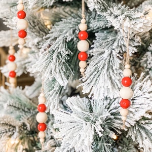 scandinavian christmas ornaments, set of 6, Red and natural wood Christmas ornaments, rustic Christmas tree ornaments, ornament set