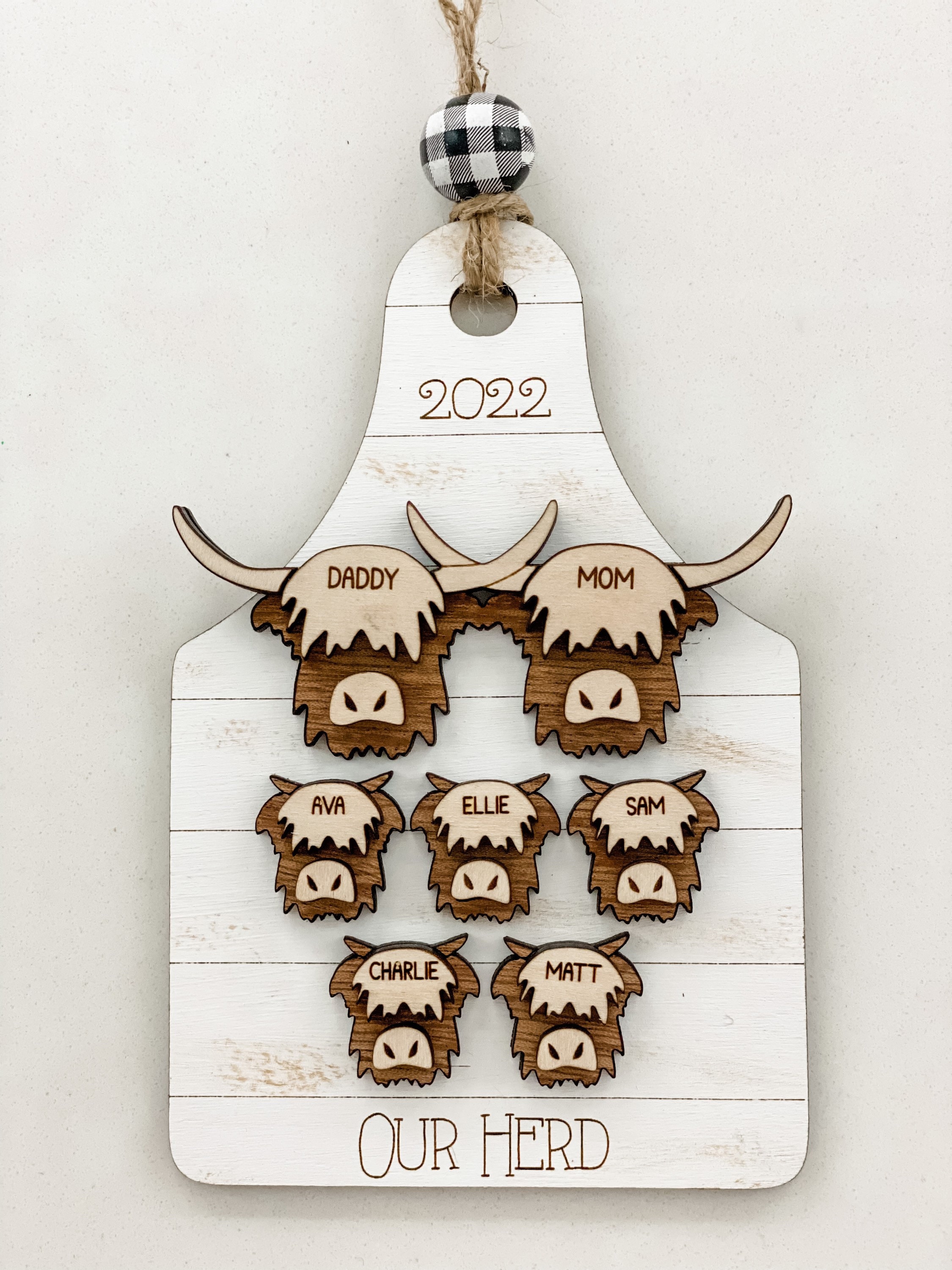 Highland cow, family christmas ornament, farmhouse Christmas, 2025 ornament, rustic christmas ornament, boho farmhouse decor