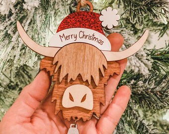 Fluffy Highland Cow Heifer Multi Layered Christmas Ornaments Charms Ta –  Sawdust & Swirls