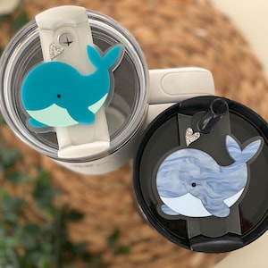 Whale cup topper, Stanley cup accessories, tumbler name plate, tumbler tag, custom Stanley tag, ocean decor, Quencher accessories