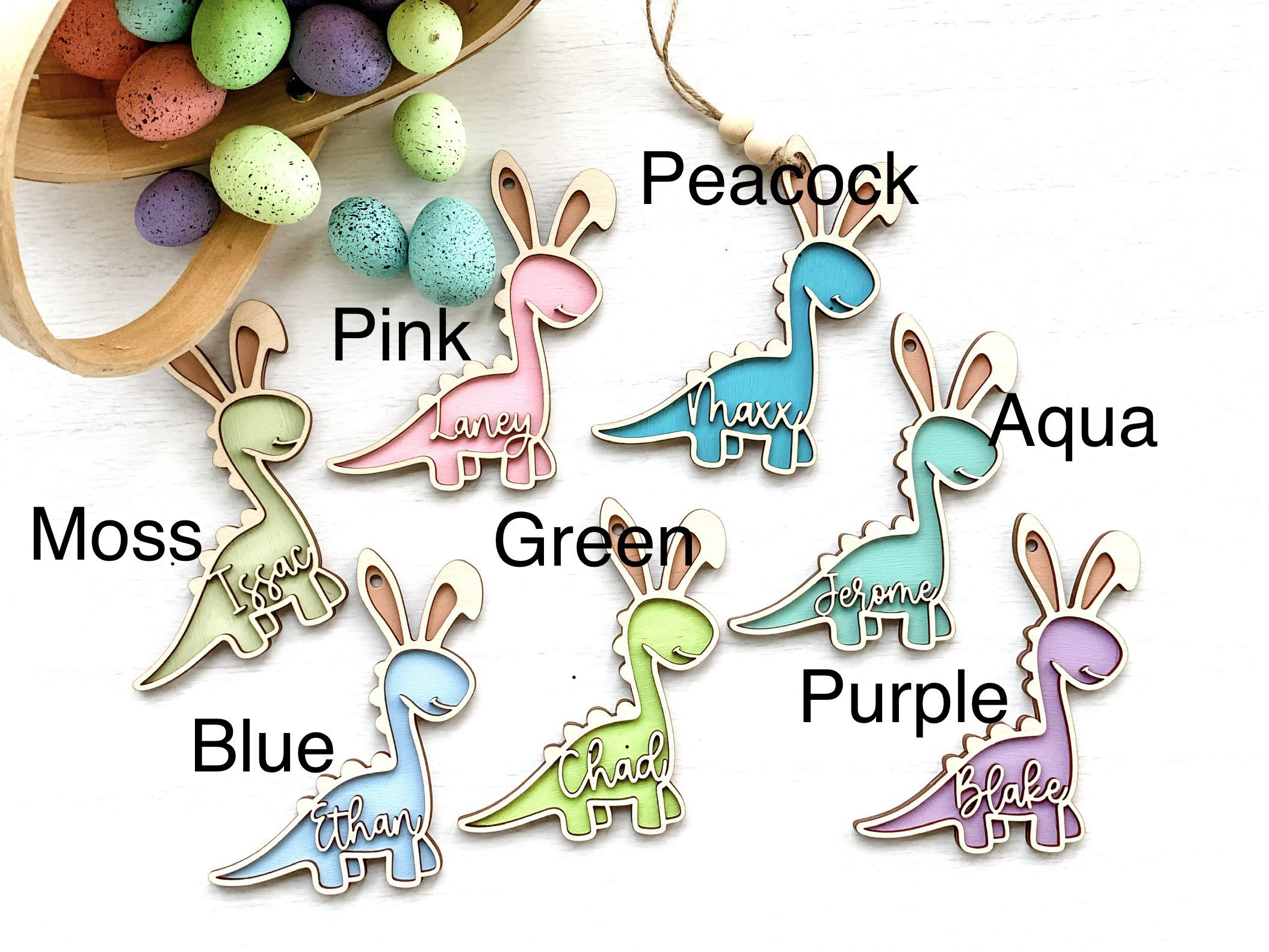 Easter basket tag, personalized name tag, dinosaur decor, Dino easter tag, easter bunny, kids easter decor, Easter egg, baby boy gift