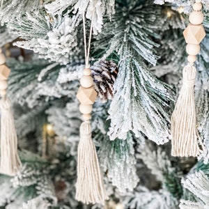 Boho Christmas ornaments, neutral boho decoration, set of 4, minimalist ornaments, boho farmhouse decor