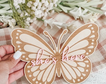 Baby butterfly birth announcement, name reveal, newborn sign, baby announcement, baby photo prop, baby shower gift, boho decor, boho nursery