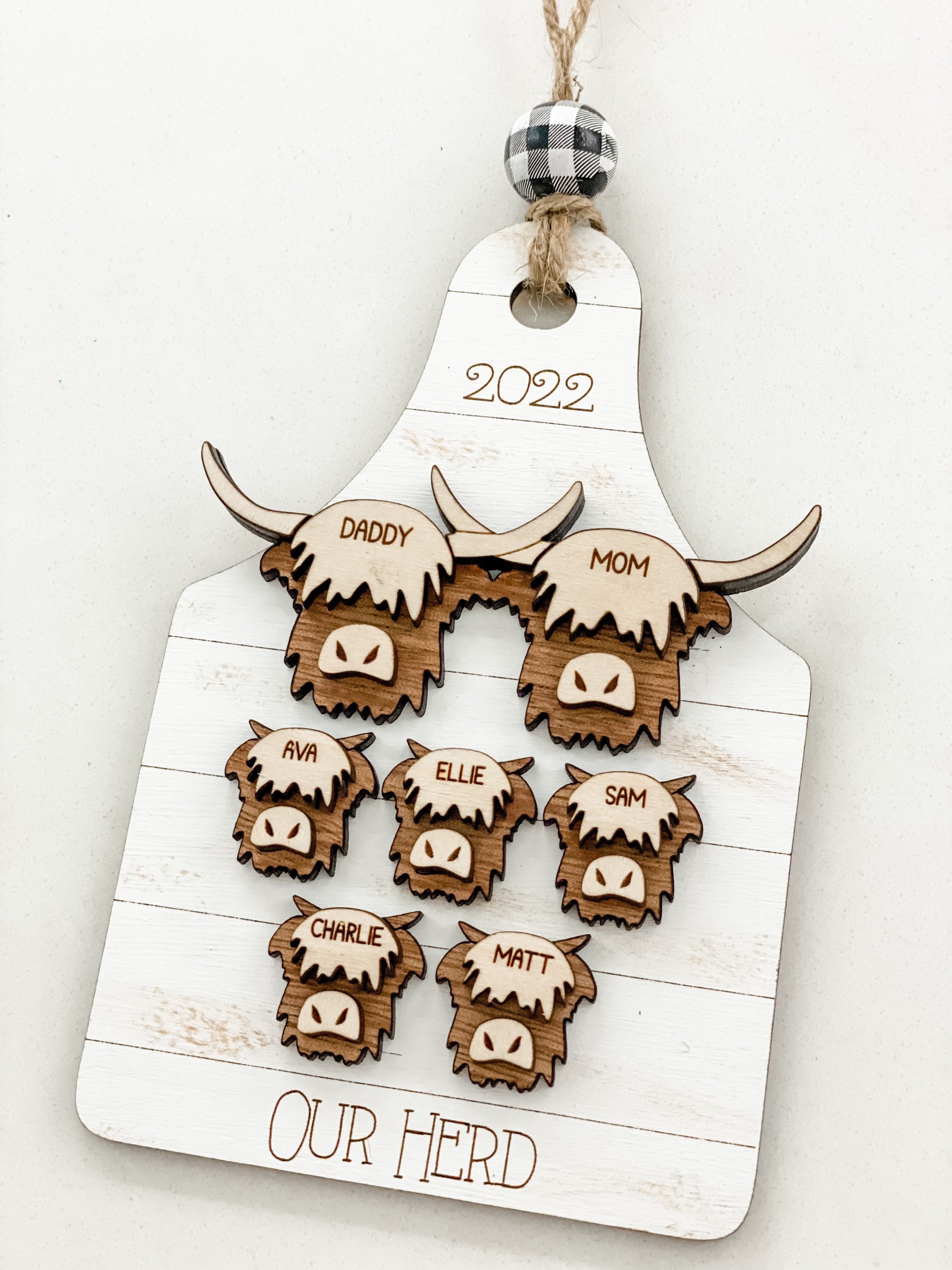 Highland cow, family christmas ornament, farmhouse Christmas, 2025 ornament, rustic christmas ornament, boho farmhouse decor