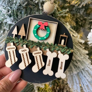Personalized Family Christmas Ornament: mantle decor, Pet Stockings, custom wood ornaments, grandparent gift,