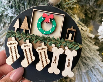 Personalized family and pet ornament, family Christmas ornament, personalized Christmas ornament, 2024 ornament, boho farmhouse christmas