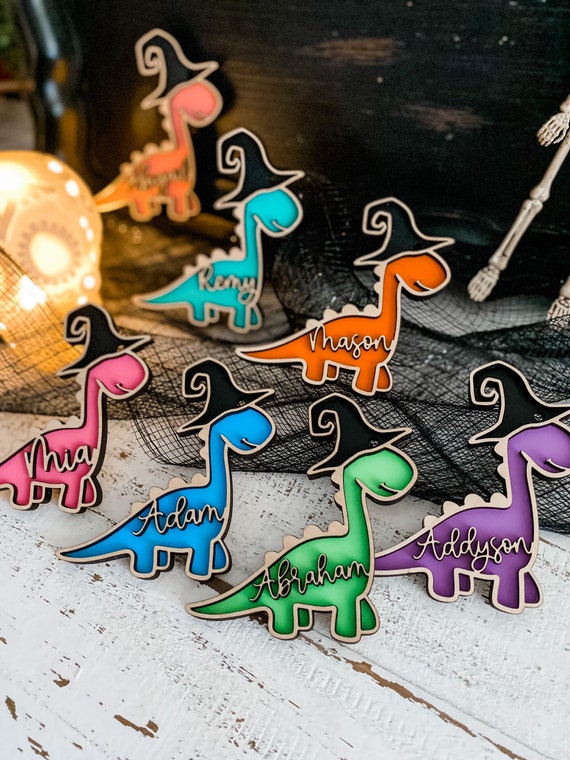 Personalized Dinosaur Halloween Basket Tag: Witchy Boo Bag Decor