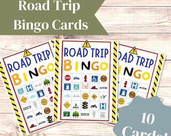 10 Printable Road Trip Bingo Cards, Car Bingo Games Instant Download, Bingo Games For Kids, Family Vacation Games, Travel Game Printable