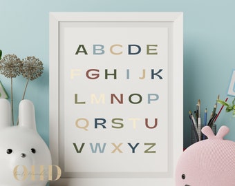 Alphabet Print, Neutral Colors, Homeschool Classroom Decor (Digital Download)