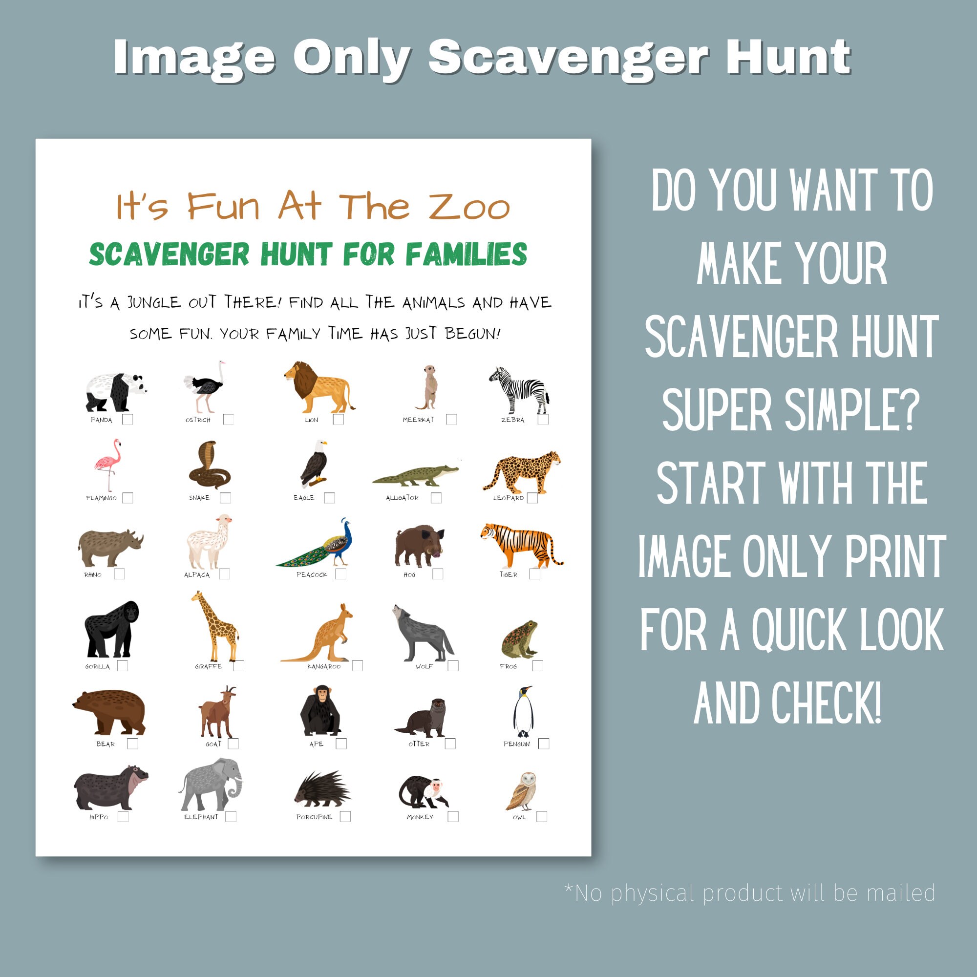 Zoo Trip Activities Printable Scavenger Hunt Zoo Trip Family Fun Games ...