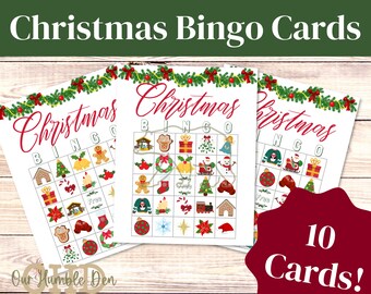 10 Christmas Bingo Cards, Printable Christmas Bingo, Printable Bingo, Christmas Activity For Kids, Winter Bingo, Virtual Bingo