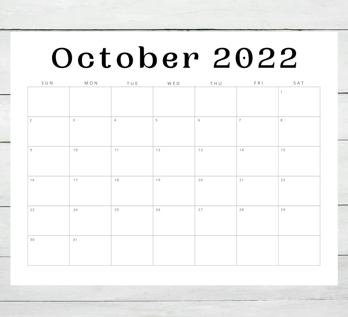 October calendar printable 2022 month of october 2022 etsy