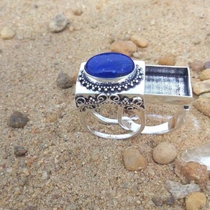 Poison Ring,Natural Lapis Lazuli Gemstone Poison Ring,Handmade Openable Poison Ring,925 Sterling Silver Ring,Pill Box Ring