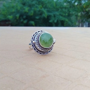 Natural Prehnite Poison Ring,Poisoner Ring,Handmade Pill Box Ring,Locket Ring,Green Gemstone Poison Ring,925 Sterling Silver Ring.