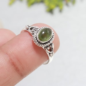 Green Tourmaline Ring: Handmade 925 Sterling Silver Gemstone Jewelry