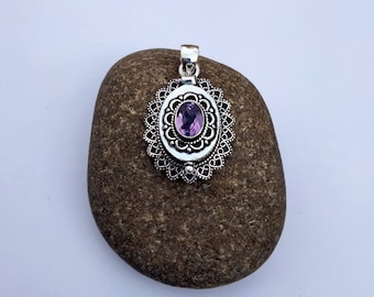 Amethyst Pill Box Pendant: Handmade 925 Sterling Silver Gemstone Compartment