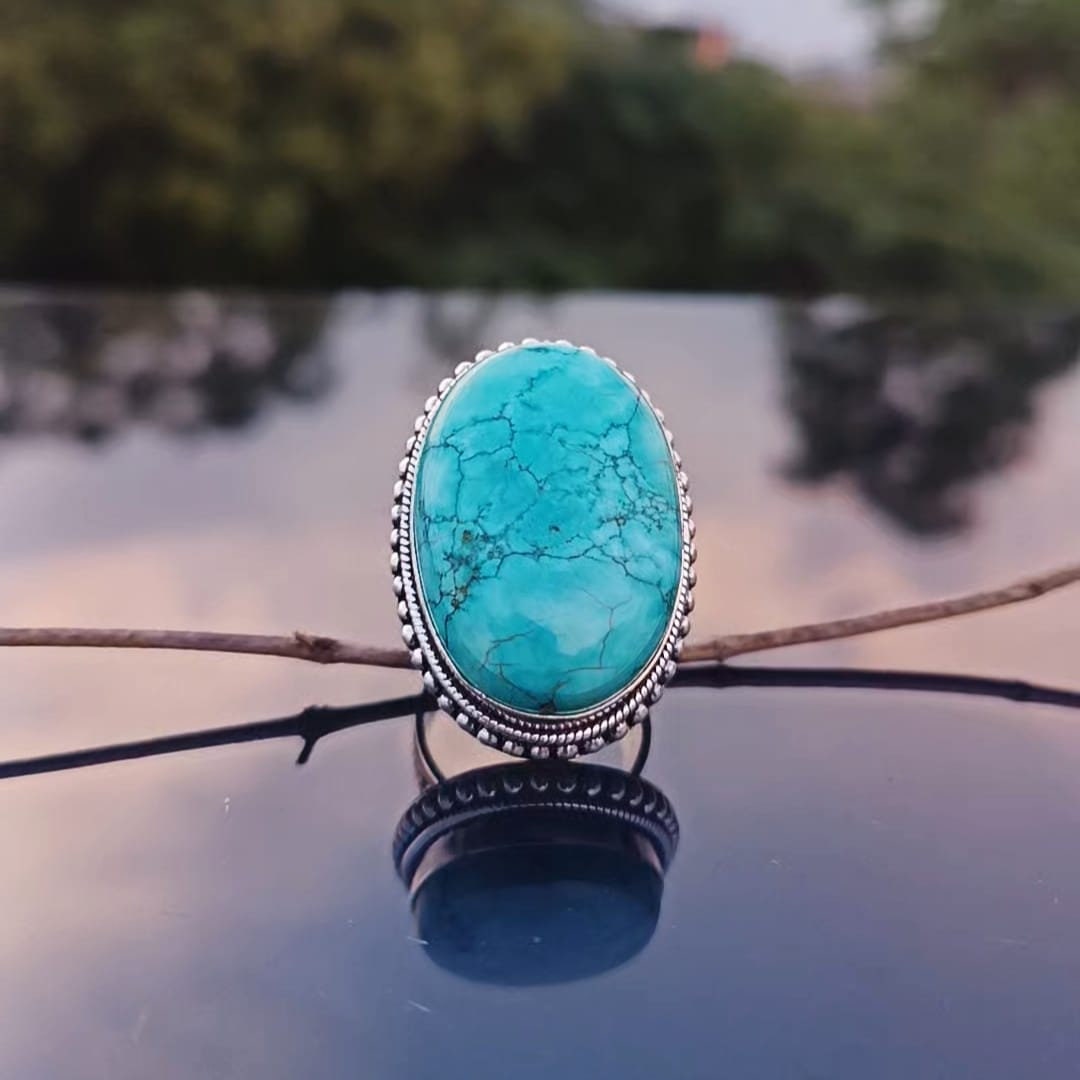 Natural Turquoise Gemstone Ring,handmade Statement Ring,oval