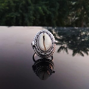 Cowrie Shell 925 Sterling Silver Ring: Handmade Locket Ring