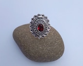 Christmas Gift,Natural Garnet GemsTone Poison Ring, 925 Sterling Silver Plated Ring,June Birthstone Ring, Gift For Her Him, Box Ring