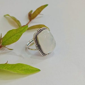 Rainbow Moonstone Gemstone 92.5 Sterling Silver Ring,Handmade Silver Design Ring,A++ Natural Gemstone Quality,Cushion Shape Moonstone Ring