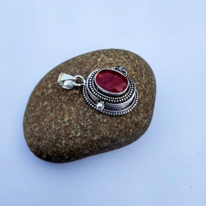 Natural Ruby Secret Poison Pendent, Handmade Dainty Poison Pendent, 925 Sterling Silver Pendent.