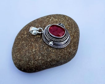 Natural Ruby Secret Poison Pendent, Handmade Dainty Poison Pendent, 925 Sterling Silver Pendent.