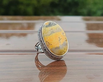 Bumble Bee Jasper Ring,925 Sterling Silver ring ,Organic Ring ,Handmade Statement Ring,Gemstone Ring,Gift For Her,Daily Wear Ring