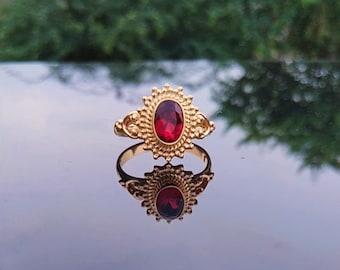 24kt Gold Plated Garnet Ring: Handmade January Birthstone