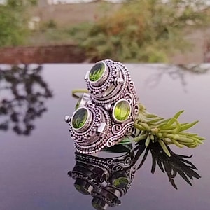 Natural Peridot Gemstone Box Silver Ring, Compartment Ring, Multi Stone Locket Ring, Gift for Her, 925 Sterling Silver Ring, Pill Box RING