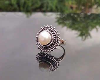 Pearl Ring: Handmade 925 Sterling Silver Gemstone Ring