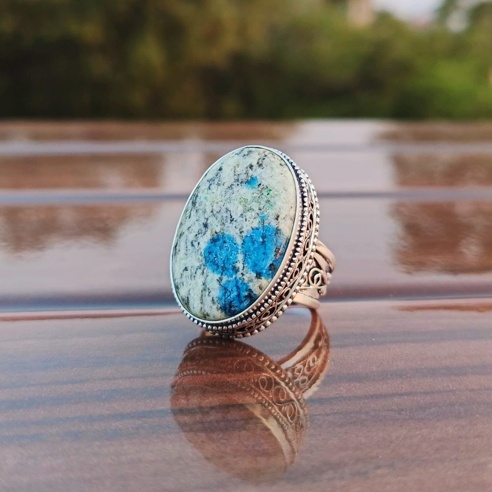 K2 Jasper Sterling Silver Ring: Handmade Filigree Gemstone Ring