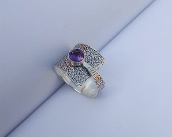 Handmade Amethyst 925 Sterling Silver Ring - Adjustable Statement Ring