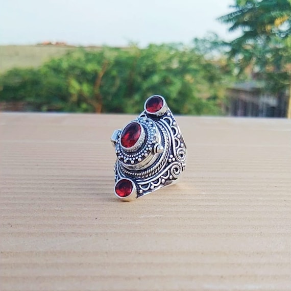 Garnet Poison Ring gemstone Pill Ring multi Garnet Poison Ring handcraft Locket Ring 925 Sterling Silver Ring.gift for Her.pill Ring. Etsy