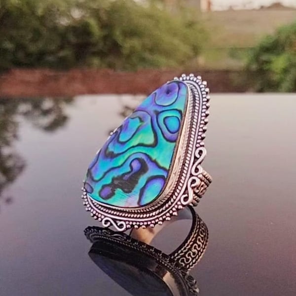 Natural Abalone Ring,Handmade Gemstone Ring,Statement Ring,Gift For Her,High Quality Abalone Shell Ring,925 Sterling Silver Ring