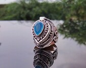 Christmas Gift,Blue Chalcedony Poison Ring,Compartment Ring,Locket Ring,Poison Ring,Chalcedony Ring,Box Ring,925 Sterling Silver Plated Ring