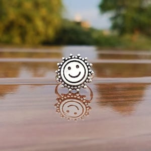 Dainty Smiley Face Ring: 925 Sterling Silver Minimalist Band