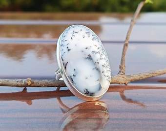 Dendritic Opal Ring  925 Sterling Silver Handmade Natural Gemstone Statement Promise Ring Gift Jewelry