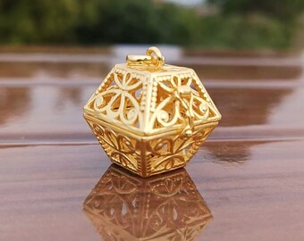 Box Pendant  New Pattern Pill Box 24 ct Gold Plated Unique Necklace Gift Jewelry