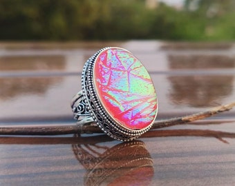 Australian Opal Triplet Ring: Handmade 925 Sterling Silver, Oval Opal