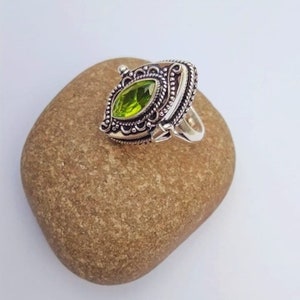 Natural Peridot Poison Ring,Handmade Marquise Shape Poison Ring,Pill Box Ring,Compartment Ring,Locket Ring,925 Sterling Silver  Ring